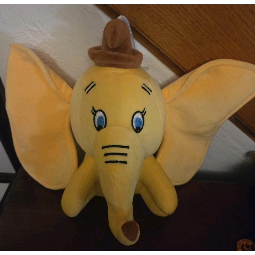 10" Yellow Elephant Window Hanger Plush Soft Stuffed Animal Blue Hat Brown Cap